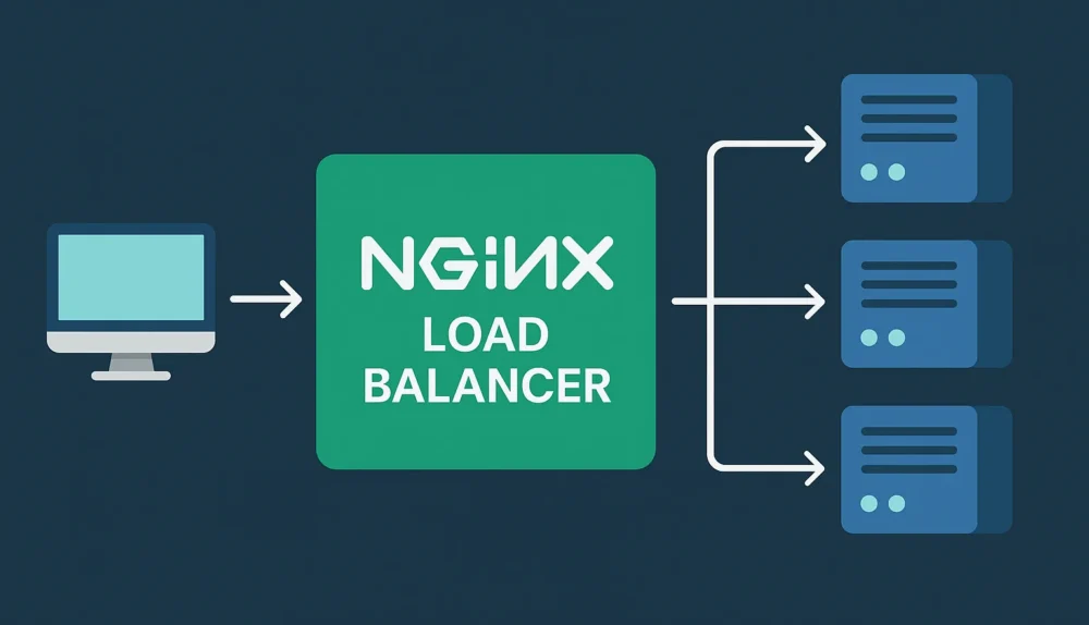 nginx load balancer diagram showing distributed traffic across backend servers