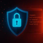 Visual representation of CVE-2025-55182 showing React Server Components remote code execution risk and server-side security threat